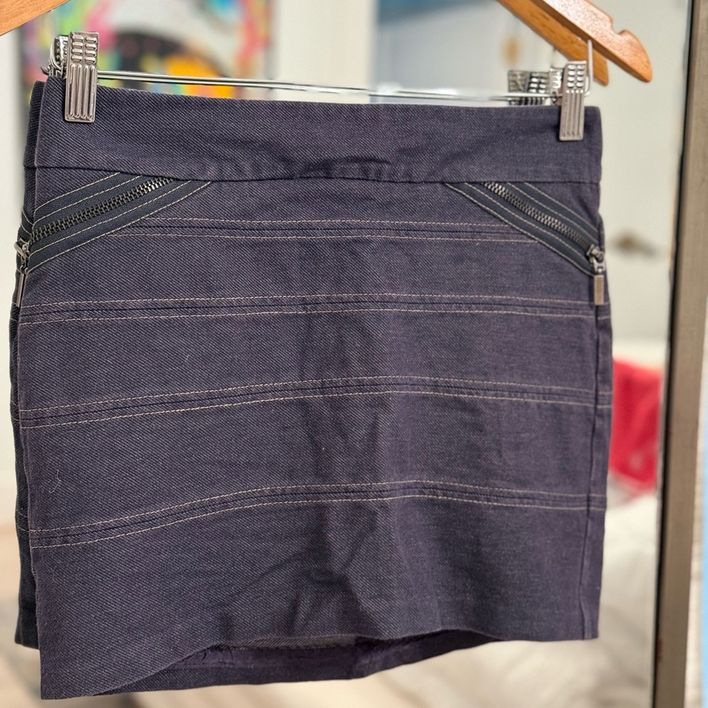 BCBGeneration Dark Blue Mini Skirt with Zipper Accents